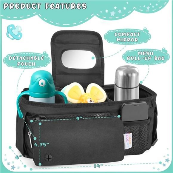 Baby Stroller Organizer - Stroller Caddy with Insulated Cup Holder - Picture 2 of 6